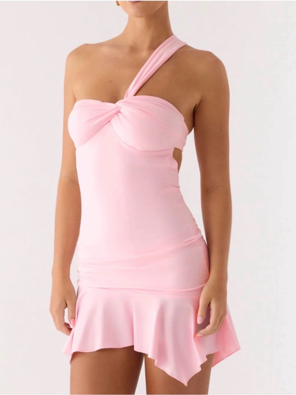 Peppermayo One-Shoulder Twist Mini Dress - Light Pink